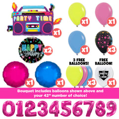 1980s Boom Box Neon Birthday Balloon Bouquet