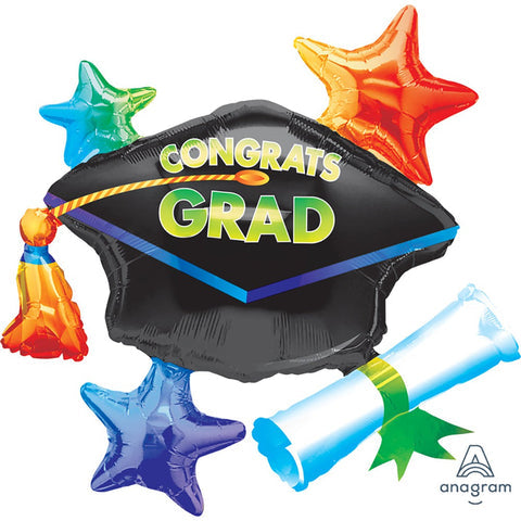 31" Congrats Grad Cap With Stars Foil Balloon