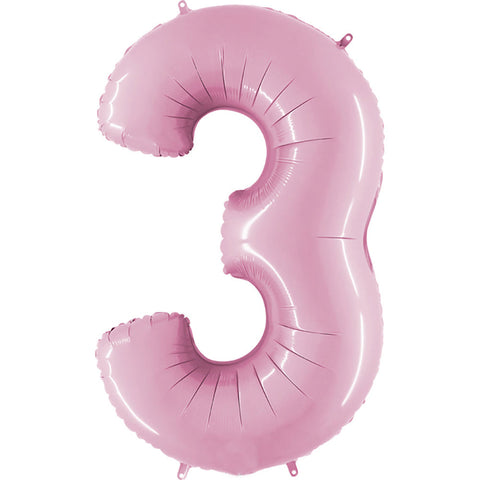 40 inch Number 3 - Pastel Pink Balloon